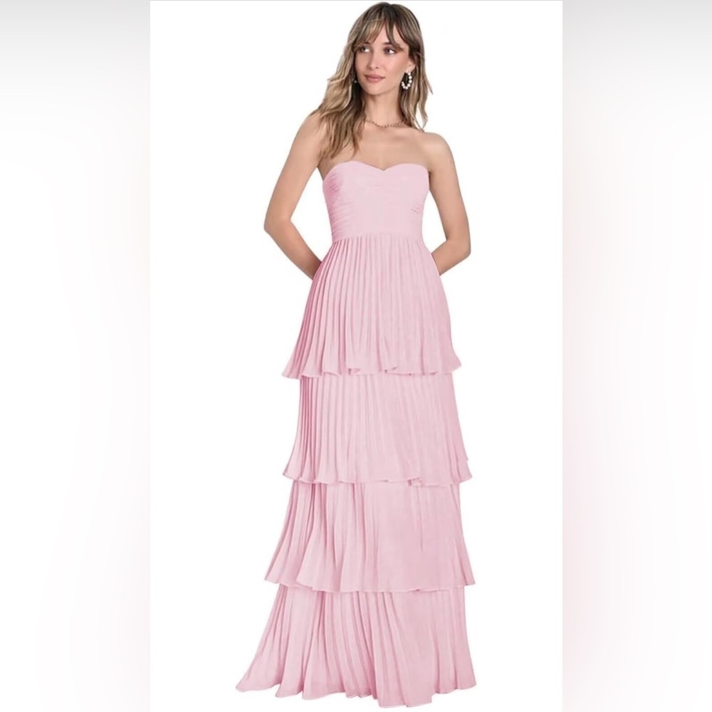 NWOT Chiffon Sweetheart Bridesmaid Dresses Tiered Dresses A-Line Long Formal - Picture 2 of 7